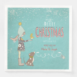 Vrolijk kerstfeest- X-mas Girl Dog editable Text o Servetten