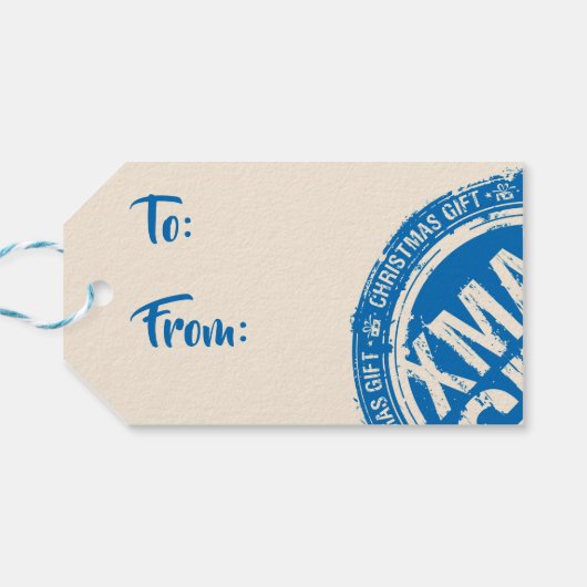 Vrolijk kerstfeest XMAS Blue & Cream, van Cadeaulabel (Achterkant Horizontaal)