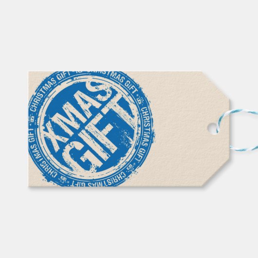 Vrolijk kerstfeest XMAS Blue & Cream, van Cadeaulabel (Voorkant (Horizontaal))