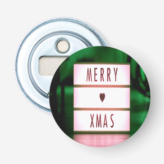 Vrolijk kerstfeest XMAS Green en Red Button Flesopener (Voorkant)