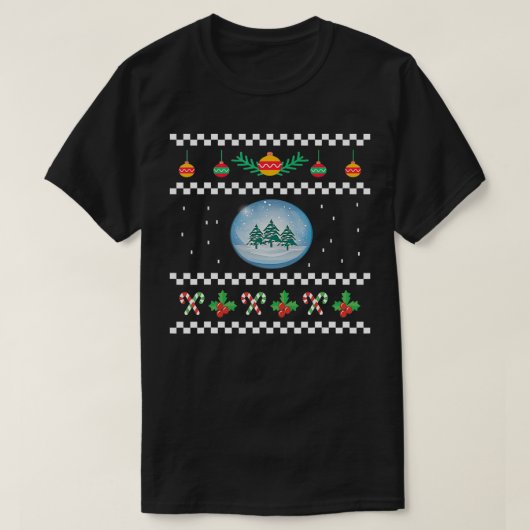 Vrolijk kerstfeest XMas kerstboom Oogse sneeuwbol T-shirt (Design voorkant)