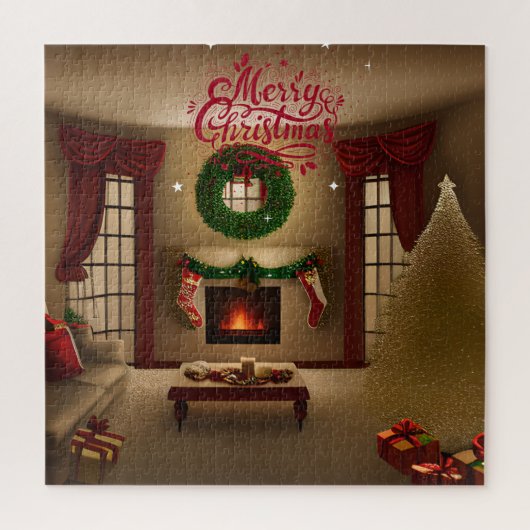 Vrolijk kerstfeest- xmas licht- kerstboom legpuzzel (Verticaal)