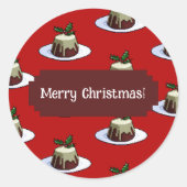 vrolijk kerstfeest! Xmas Pudding & Holly Patroon Ronde Sticker (Voorkant)