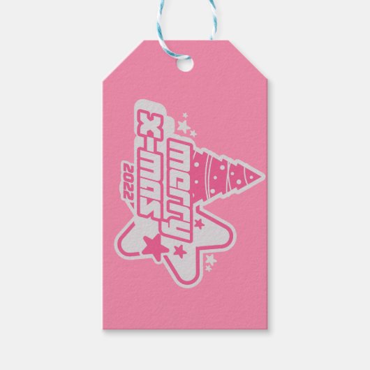 Vrolijk kerstfeest Y2K 2022 Roze Cadeaulabel (Voorkant)