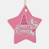 Vrolijk kerstfeest Y2K 2022 Roze Keramisch Ornament (Rechts)
