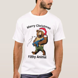 Vrolijk kerstfeest ya smerig dierlijk T-shirt, gra T-shirt