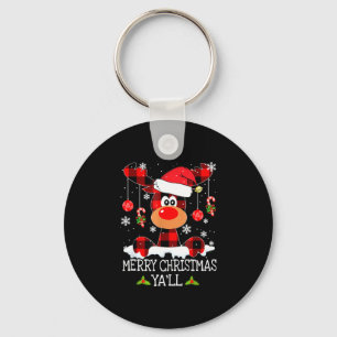 Vrolijk kerstfeest Yall Buffalo Red Plaid Rendier Sleutelhanger