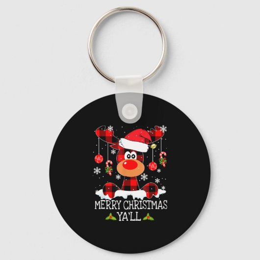 Vrolijk kerstfeest Yall Buffalo Red Plaid Rendier Sleutelhanger (Voorkant)