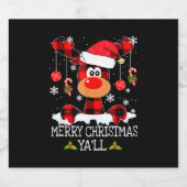 Vrolijk kerstfeest Yall Buffalo Red Plaid Rendier Sparkling Wijnetiket (Enkel label)