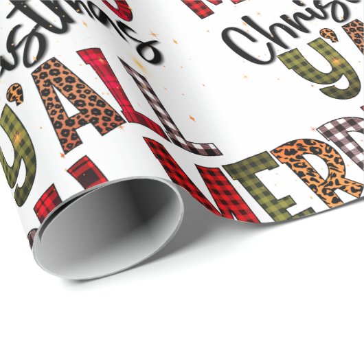 Vrolijk kerstfeest Y'All Chic Modern Pset Pattern Cadeaupapier (Rol Hoek)
