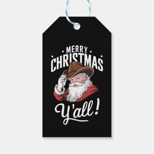 Vrolijk Kerstfeest Y'all Country Cowboy Sinterklaa Cadeaulabel (Achterkant)