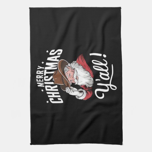 Vrolijk Kerstfeest Y'all Country Cowboy Sinterklaa Theedoek (Verticaal)