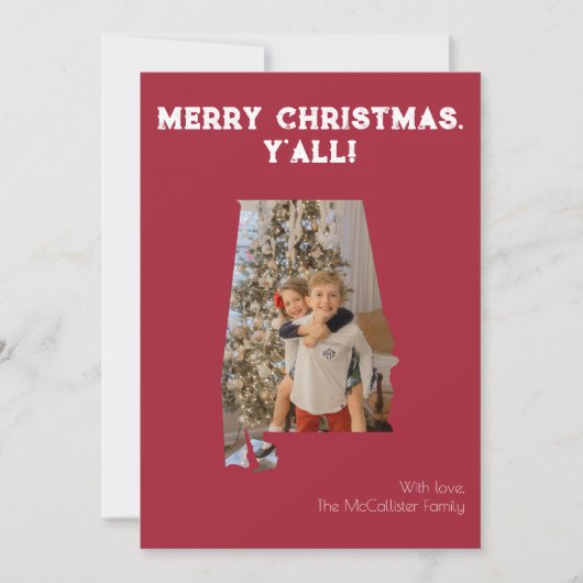 Vrolijk Kerstfeest Y'all Crimson Alabama State Fot Feestdagenkaart (Voorkant)