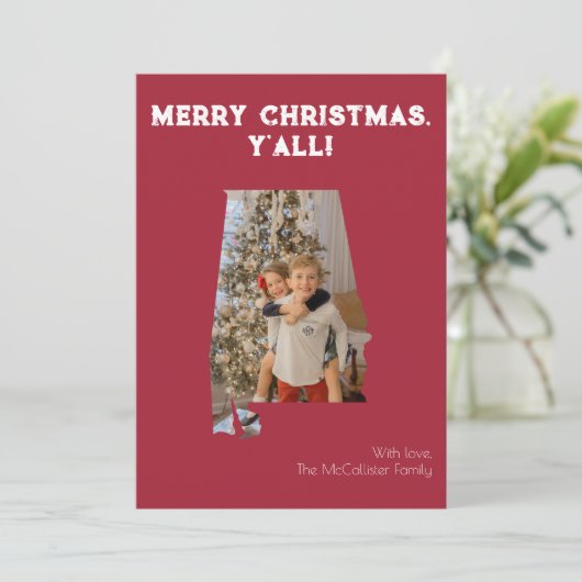 Vrolijk Kerstfeest Y'all Crimson Alabama State Fot Feestdagenkaart (Staand voorkant)