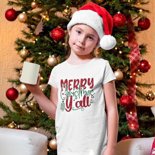 Vrolijk kerstfeest Yall Faux Glitter Script Holida T-shirt