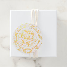 Vrolijk kerstfeest Y'all Foliage Folie Gift Label