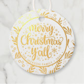 Vrolijk kerstfeest Y'all Foliage Folie Gift Label (Voorkant)