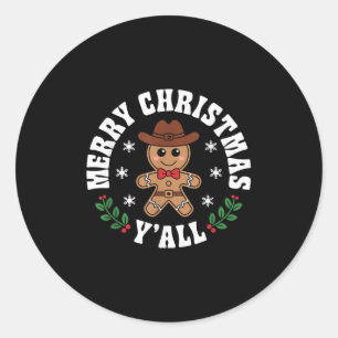 Vrolijk kerstfeest Yall Gingerbread Cowboy Howdy W Ronde Sticker
