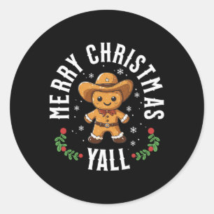 Vrolijk kerstfeest Yall Gingerbread Cowboy Howdy W Ronde Sticker