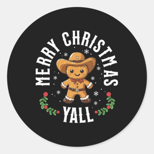 Vrolijk kerstfeest Yall Gingerbread Cowboy Howdy W Ronde Sticker (Voorkant)
