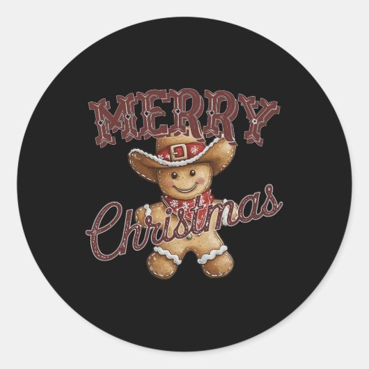 Vrolijk kerstfeest Yall Gingerbread Cowboy Howdy W Ronde Sticker (Voorkant)