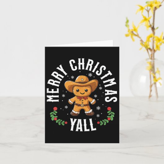 Vrolijk Kerstfeest Yall Gingerbread Cowboy Western Kaart (Gele Bloem)