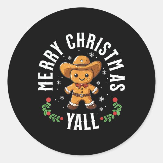 Vrolijk Kerstfeest Yall Gingerbread Cowboy Western Ronde Sticker (Voorkant)