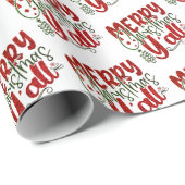 Vrolijk kerstfeest Y'All Glitter Red Green Pattern Cadeaupapier (Rol Hoek)
