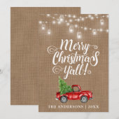 Vrolijk kerstfeest Y'all Jar Lights Truck Burlap Feestdagenkaart (Voorkant / Achterkant)