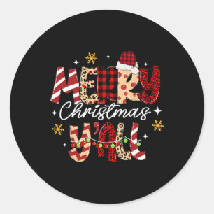 Vrolijk Kerstfeest Y'all Kerst Xmas Mannen Vrouwen Ronde Sticker