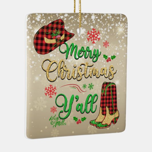 Vrolijk kerstfeest Y'all kerstversiering Keramisch Ornament (Rechts)