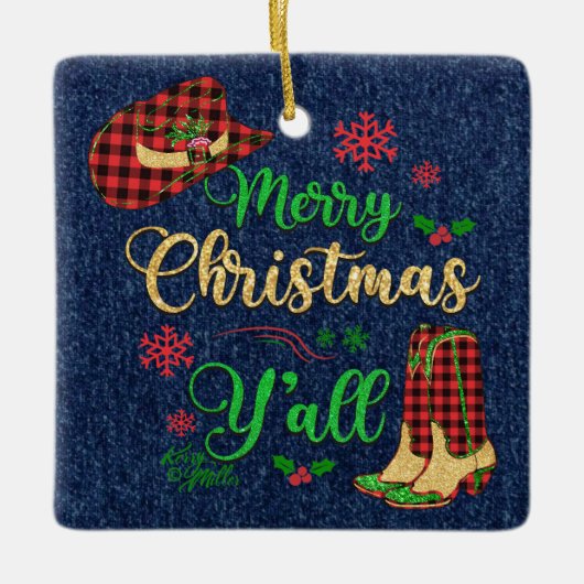 Vrolijk kerstfeest Y'all kerstversiering Keramisch Ornament (Voorkant)