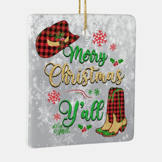 Vrolijk kerstfeest Y'all kerstversiering Keramisch Ornament (Rechts)