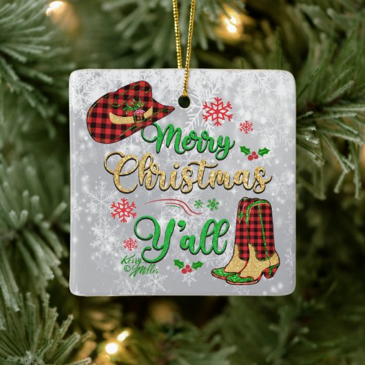 Vrolijk kerstfeest Y'all kerstversiering Keramisch Ornament (Boom)