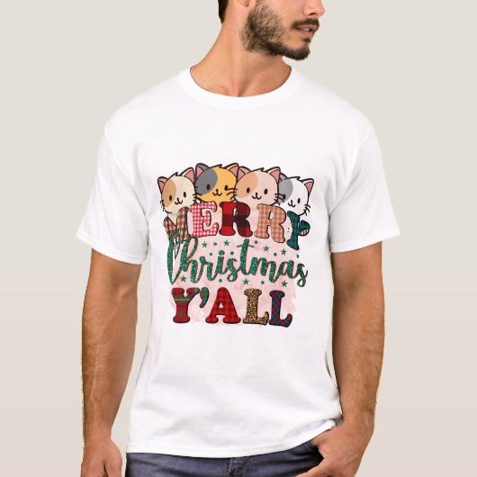 Vrolijk kerstfeest Y'All Kittens T-shirt (Voorkant)