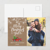 Vrolijk kerstfeest Y'all Lights Burlap Foto Briefkaart (Voorkant / Achterkant)