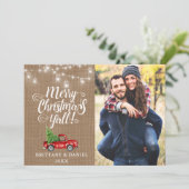 Vrolijk kerstfeest Y'all Lights Burlap Foto Feestdagenkaart (Staand voorkant)