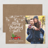 Vrolijk kerstfeest Y'all Lights Burlap Foto Feestdagenkaart (Voorkant / Achterkant)