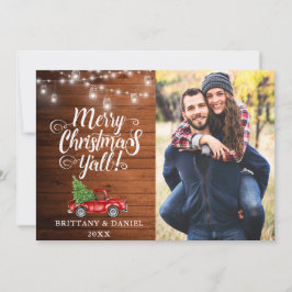Vrolijk Kerstfeest Y'all Lights Wood Truck Foto Feestdagenkaart