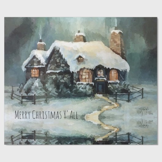 Vrolijk kerstfeest Y'All Marvelous Winter Night Cadeaupapier (Vlak)