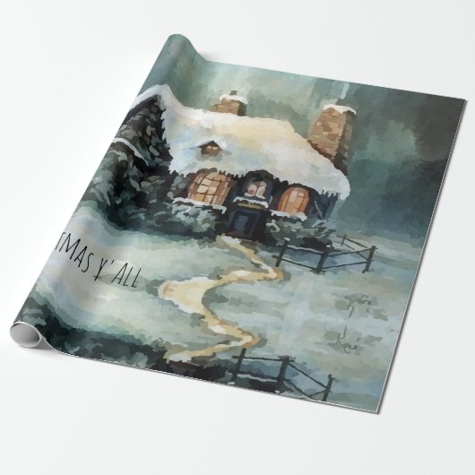 Vrolijk kerstfeest Y'All Marvelous Winter Night Cadeaupapier (Uitgerold)