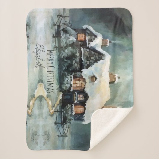 Vrolijk kerstfeest Y'All Marvelous Winter Night Sherpa Deken (Voorkant)