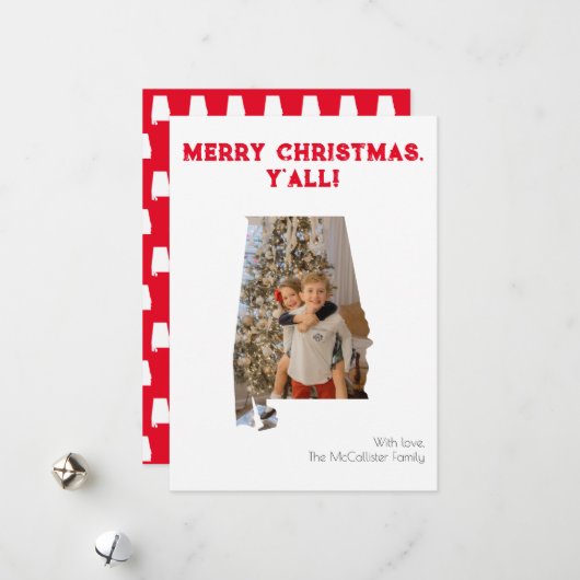 Vrolijk kerstfeest Y'all Red Alabama State Foto Feestdagenkaart (Voorkant / Achterkant in situ)