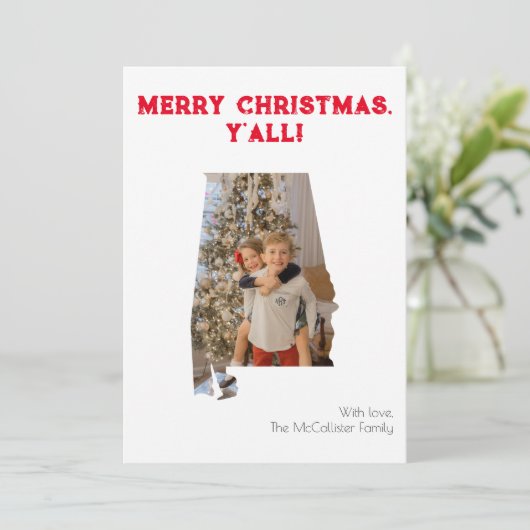 Vrolijk kerstfeest Y'all Red Alabama State Foto Feestdagenkaart (Staand voorkant)