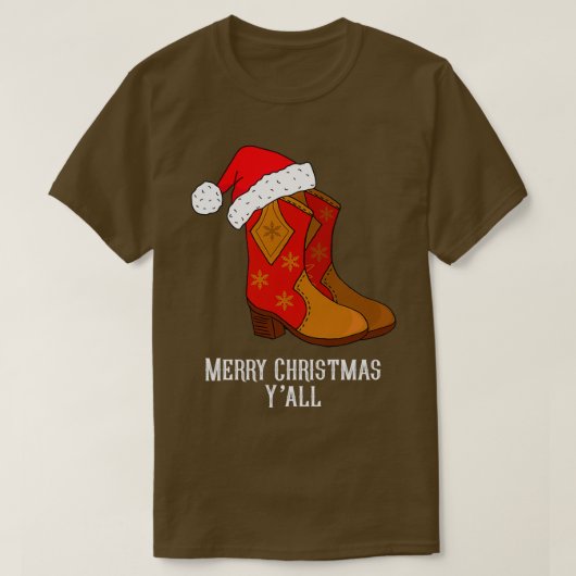 Vrolijk kerstfeest Yall Red Western Cowboy Boots T-shirt (Design voorkant)