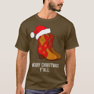 Vrolijk kerstfeest Yall Red Western Cowboy Boots T-shirt