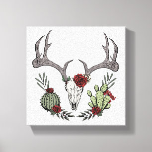 Vrolijk kerstfeest Y'All Reindeer Skull and Cactus Canvas Afdruk