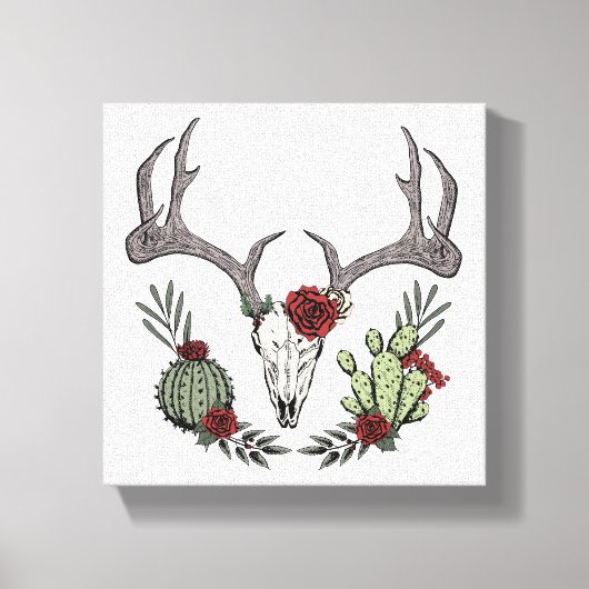Vrolijk kerstfeest Y'All Reindeer Skull and Cactus Canvas Afdruk (Voorkant)