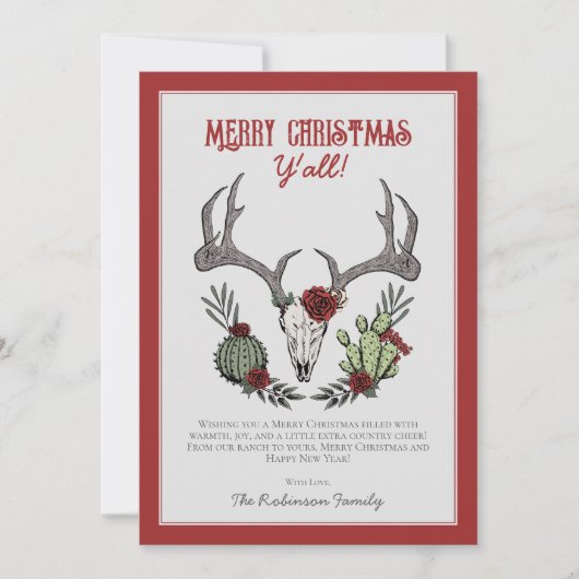 Vrolijk kerstfeest Y'All Reindeer Skull and Cactus Feestdagenkaart (Voorkant)