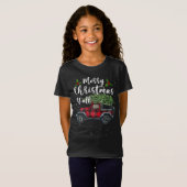 Vrolijk Kerstfeest Y'all Retro Red Plaid Auto Kers T-shirt (Voorkant volledig)